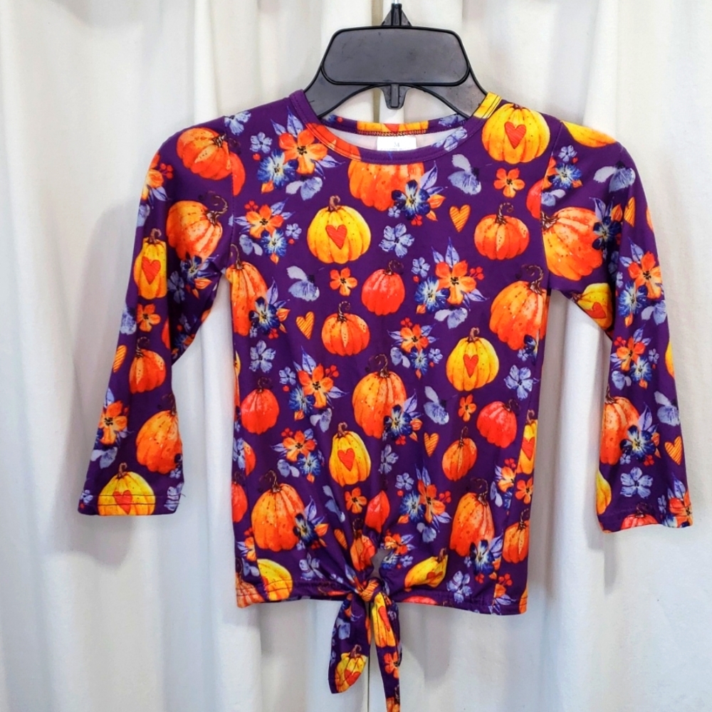 Girls harvest pumpkin front tie long sleeve knit top size medium